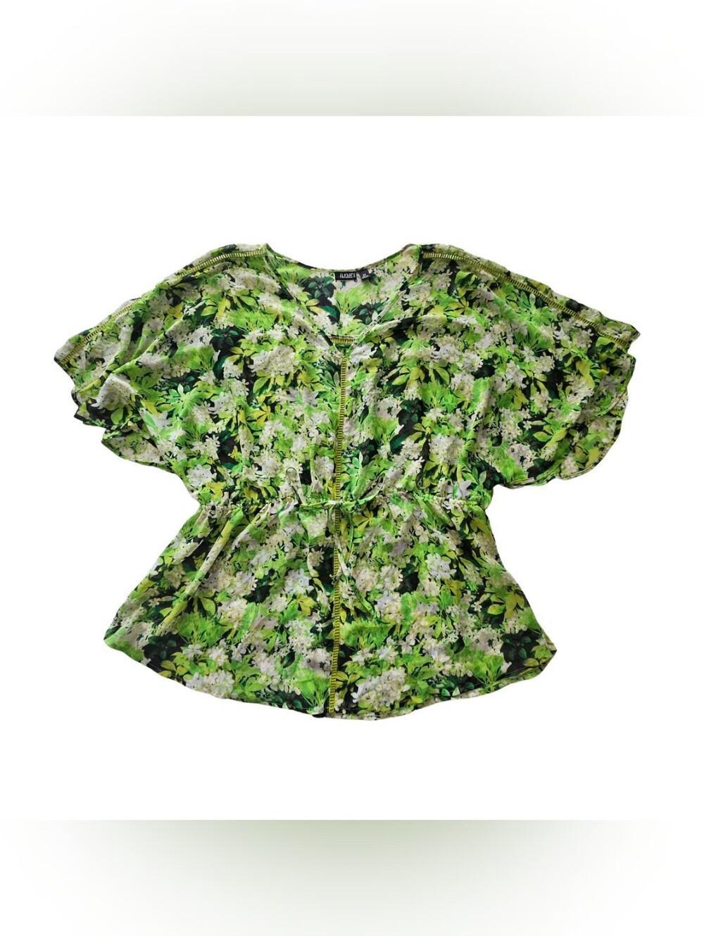 a.n.a Women's Plus Size 2X Green Floral Blouse
